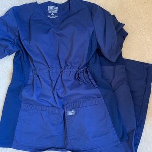 Navy blue maternity scrubs. Top and bottom